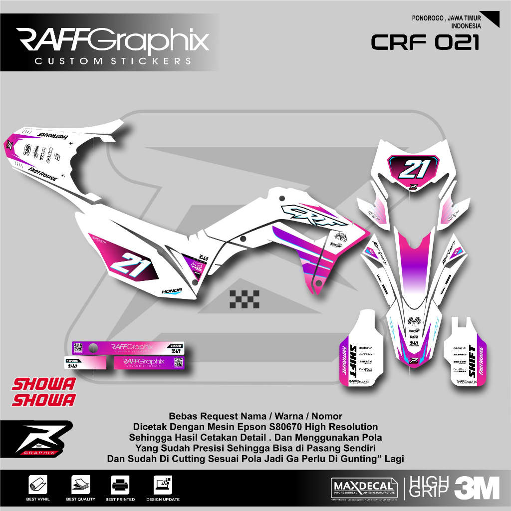 STICKER CRF /DECAL CRF 150 CUSTOM FULL BODY / DECAL CRF HITAM ABU ABU PINK
