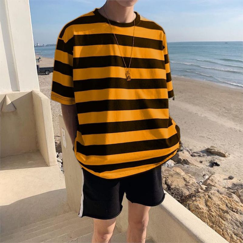 Baju kaos Salur Stripe Garis garis Baju Kaos Pria Distro Dewasa Baju kaos Terlaris