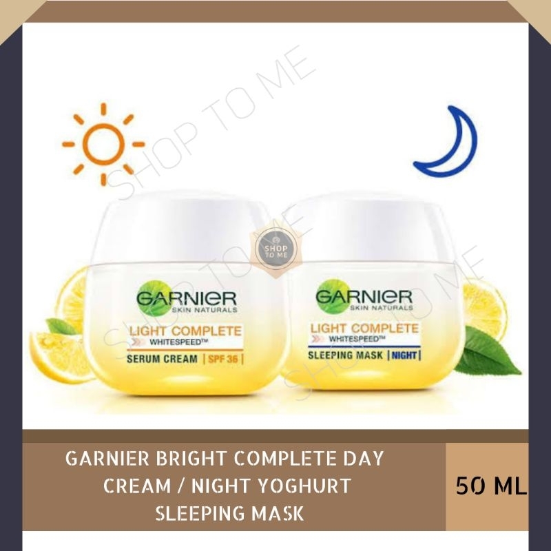 Garnier Bright Complete Day Cream / Night Yoghurt Sleeping Mask 50 ml Krim Malam / Siang Muka Mencerahkan