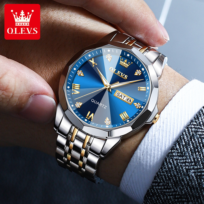 limited olevs 9931 jam tangan pria anti air original cowok kalender bercahaya analog luminous