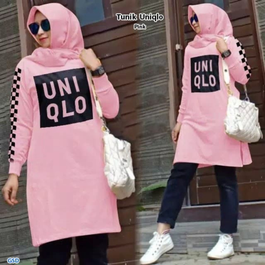 Wanita Pink Panjang/ Uniqlo / BajuAtasanMuslim Baju Tunik Dijual Berkualitas Lengan Blus