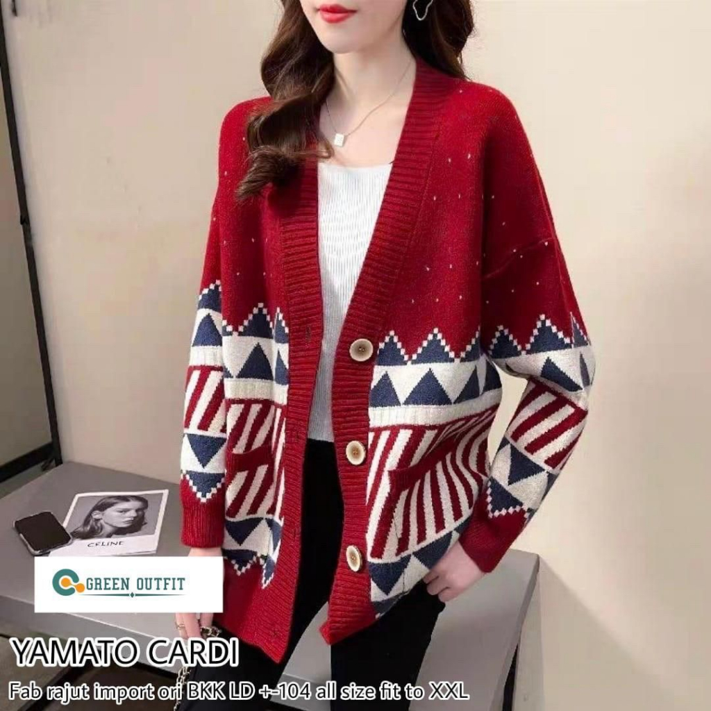 yamato cardi cardy atasan baju cardigan sweater sweter switer outer knit rajut polos tebal melar ove