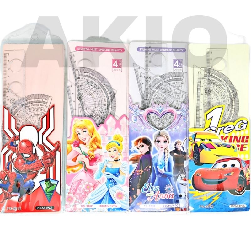 

Penggaris Set Lengkap 4 Pcs KARAKTER SUPERHERO PRINCESS FROZEN SPIDERMAN CARS Lucu Segitiga Busur Garisan Pola