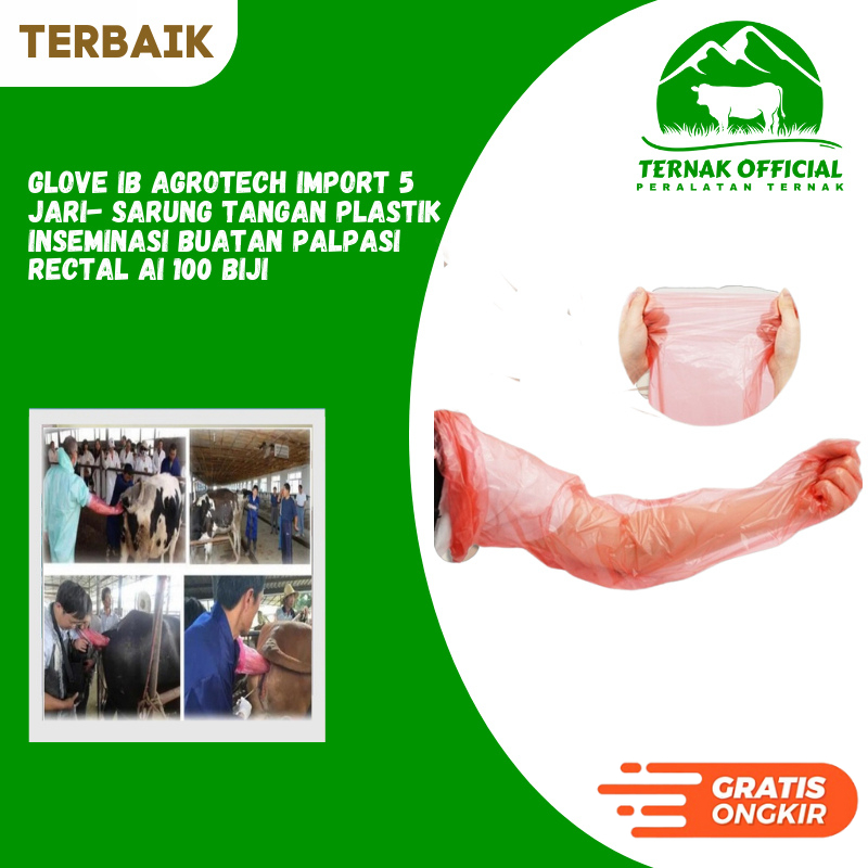 Glove Ib Agrotech Import 5 Jari - Sarung Plastik Inseminasi Buatan Palpasi Rectal Ai 100 Biji