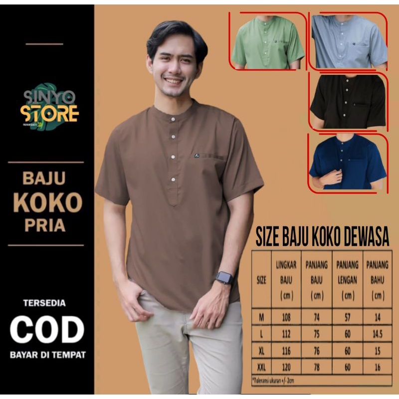 Baju Koko Pria Dewasa Lengan Pendek Kancing Tengah Premium Terbaru 2023