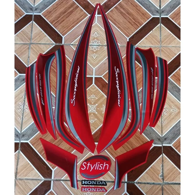 stiker striping Honda Scoopy stylish 2018 merah lis body standar original