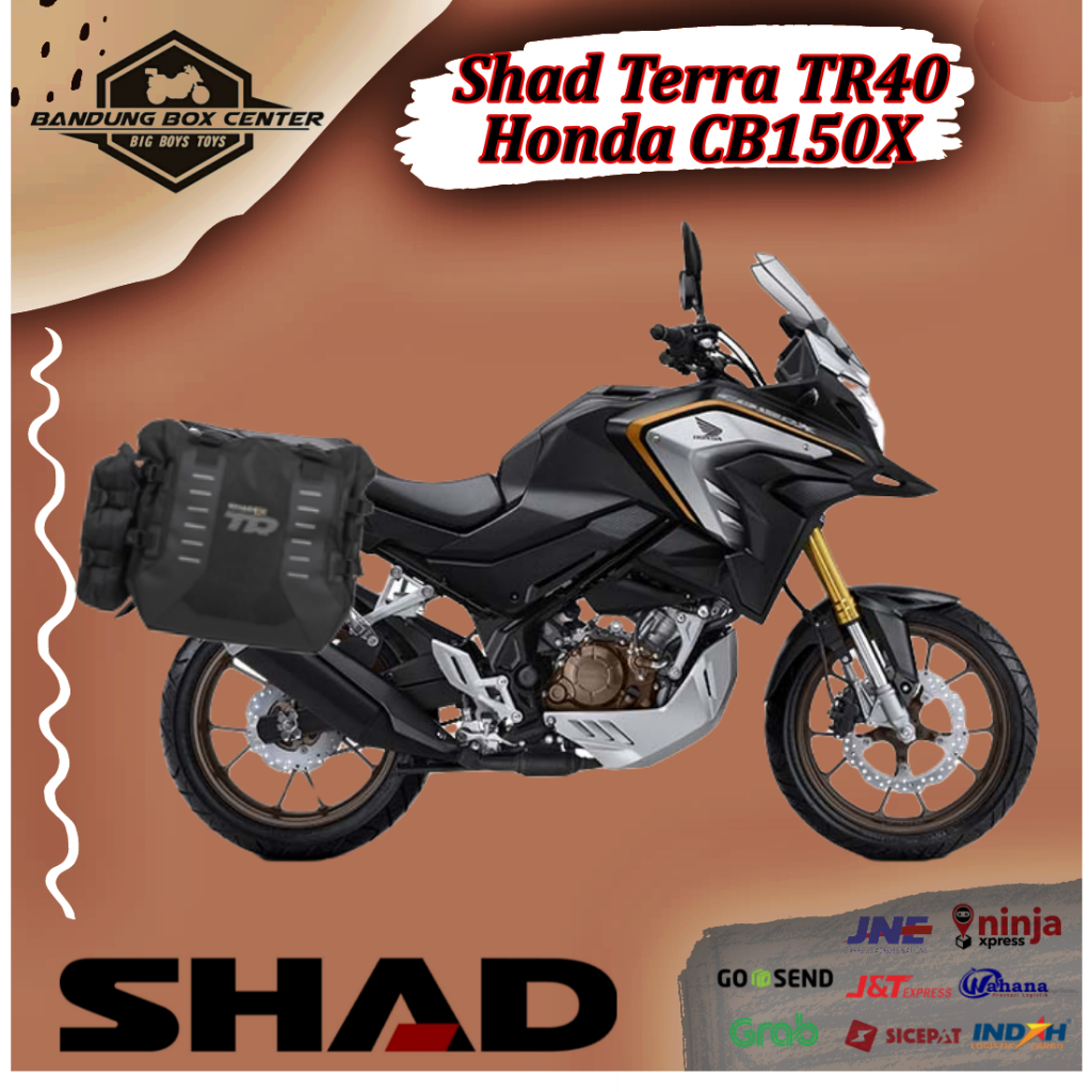 Paket SideBag Terra TR40 Black Bracket CB150 X Side Bag Terra TR 40 CB 150 Tas Motor CB150X Shad Ter