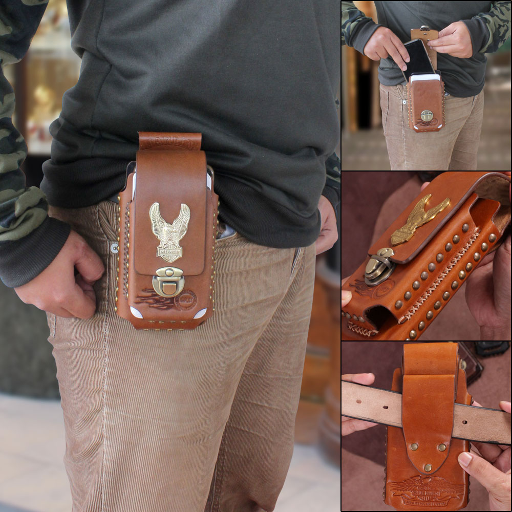 -PD02- Tas Pinggang Pria/cowok Dompet handphone murah Double Slot Kulit Sapi Asli kualitas impor
