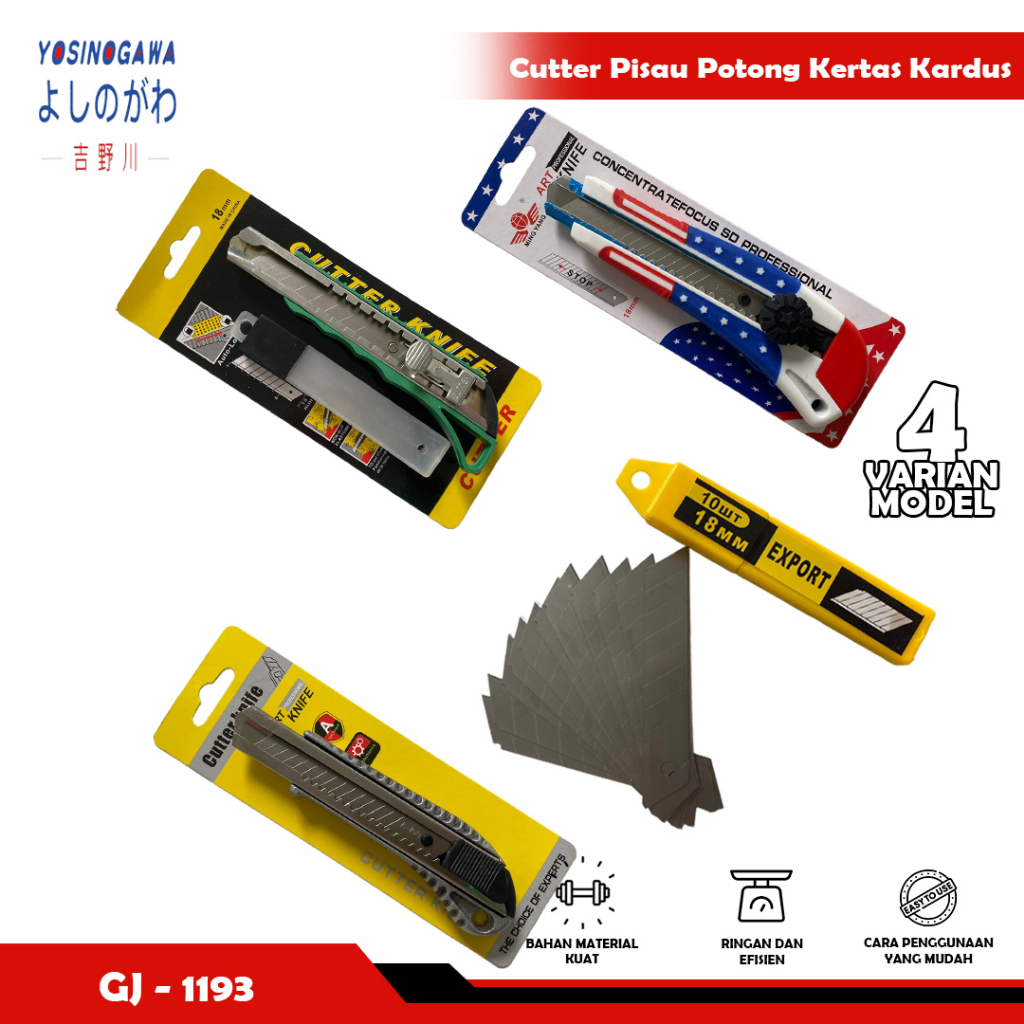 

CUCI GUDANG Pisau Cutter Kater Besi autolock gagang lapis karet & Aluminium - YOSINOGAWA