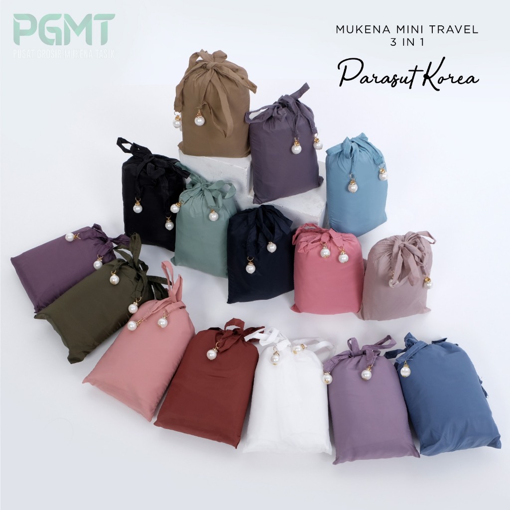 PUSAT GROSIR MUKENA TASIK - MUKENA DEWASA TRAVEL MINI 3 IN 1 PARASUT KOREA (FREE SAJADAH MUKA)