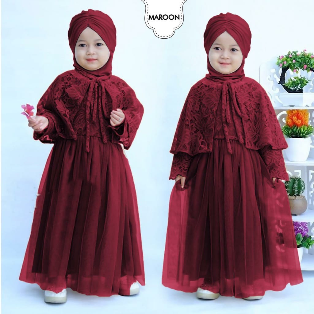 Baju Dress Anak Perempuan Hijab Gamis Anak Muslim Cape Brukat Dress Pesta Bayi Balita Anak TK SD PAU