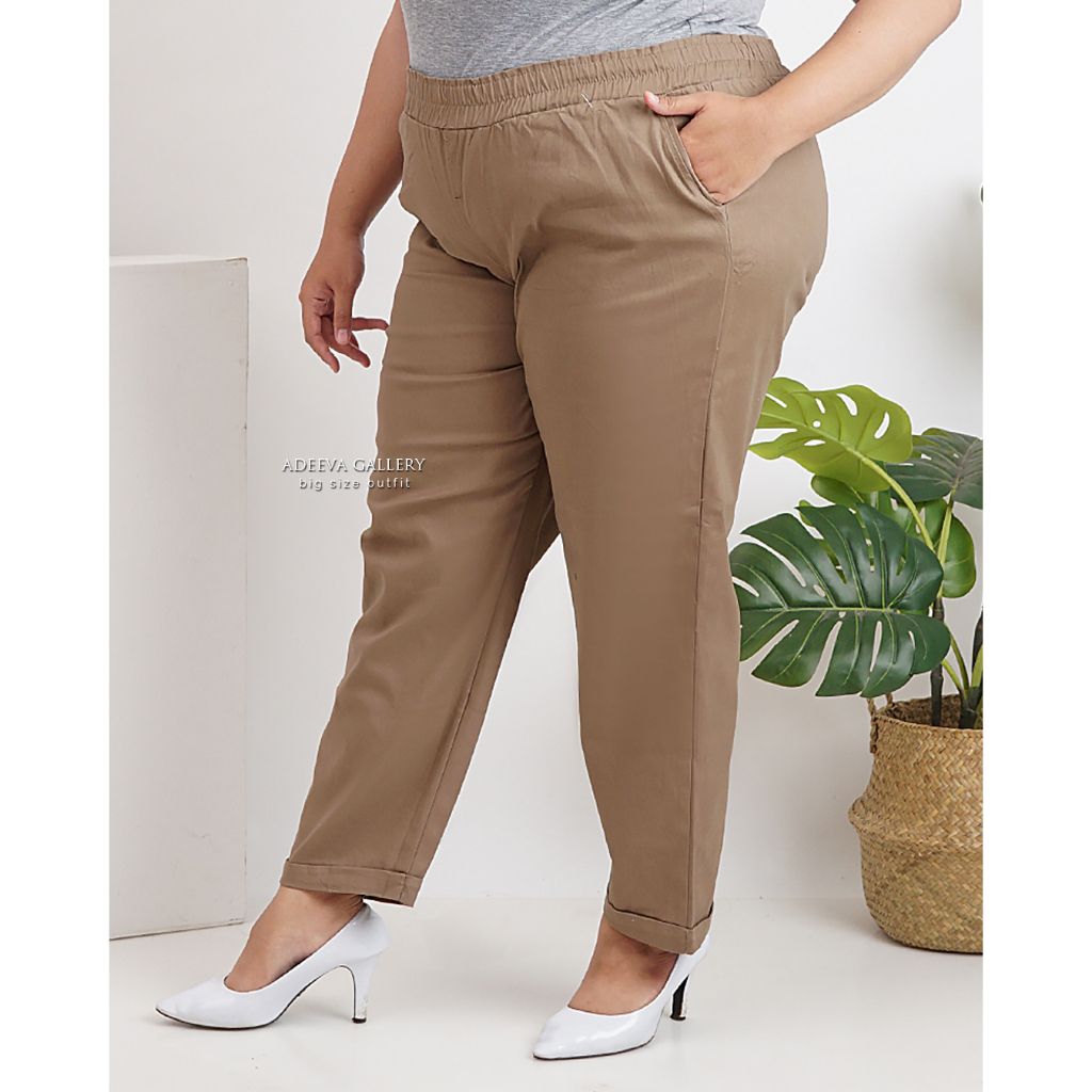 ADEEVA Kenzie Super Jumbo Celana Panjang Wanita Jumbo Katun Twill Stretch