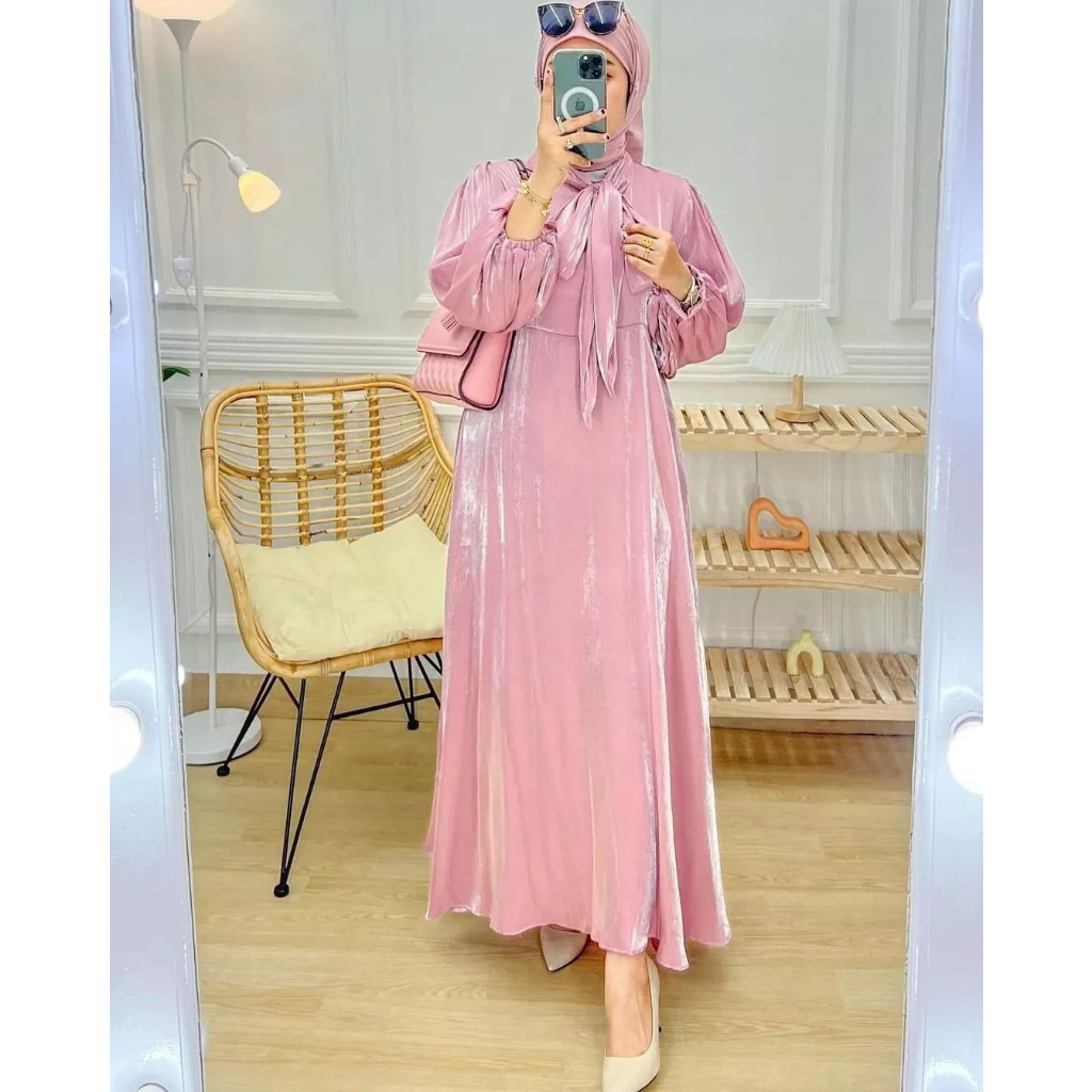 Hanum Dress - Santorini Shimer - Dress Mengkilap - Baju Kondangan kekinian - Bisa COD