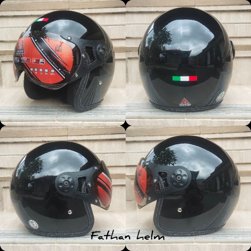 HELM PILOT ITALY ORIGINAL AIZO HITAM GLOSSY