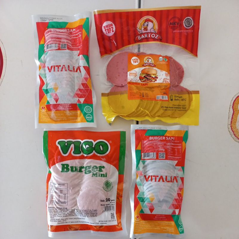 

Daging Berger Sapi Mini isi 20 Merk Vigo,Bartoz,Vitalia