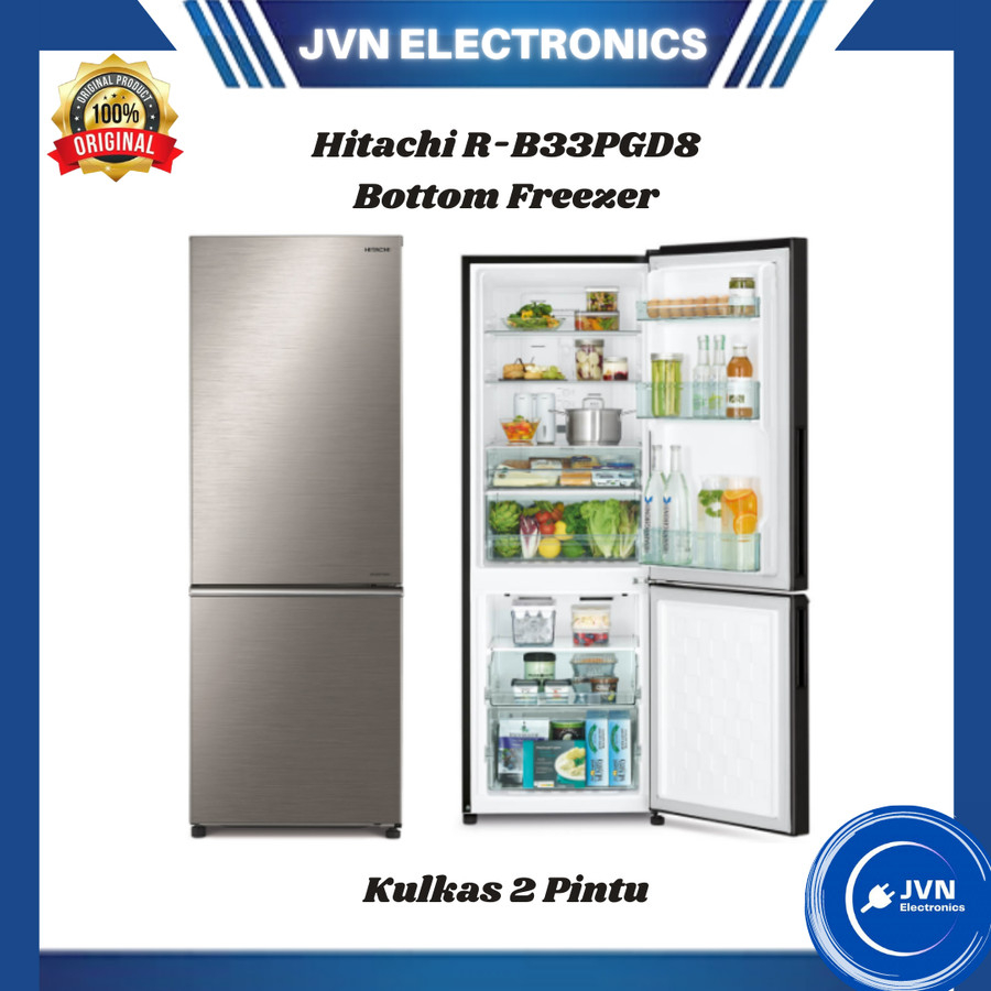 Kulkas 2 Pintu Hitachi R-B33PGD8 Bottom Freezer