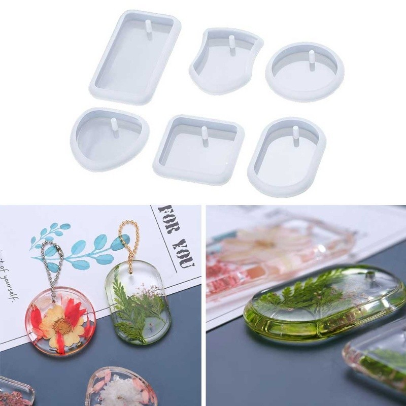 Paket 6 PCS Bentuk Cetakan Gantungan Kunci Resin Epoxy Kotak Persegi Panjang Oval Lingkaran Bahan Si
