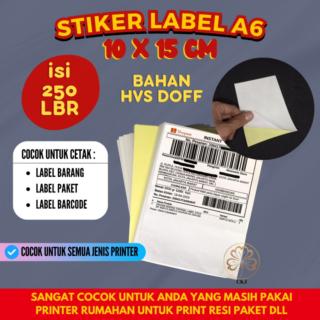 

LABEL STIKER A6 ISI 250 LEMBAR / KERTAS STIKER HVS UKURAN A6