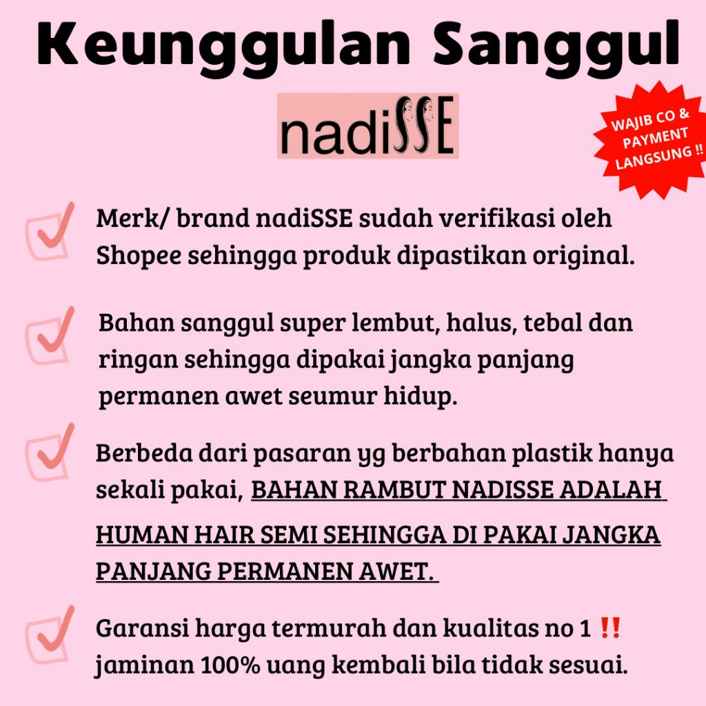 YZ7 nadiSSE Sanggul Modern Siap Pakai Model Keriting Tebal / Cepol Rambut Wig