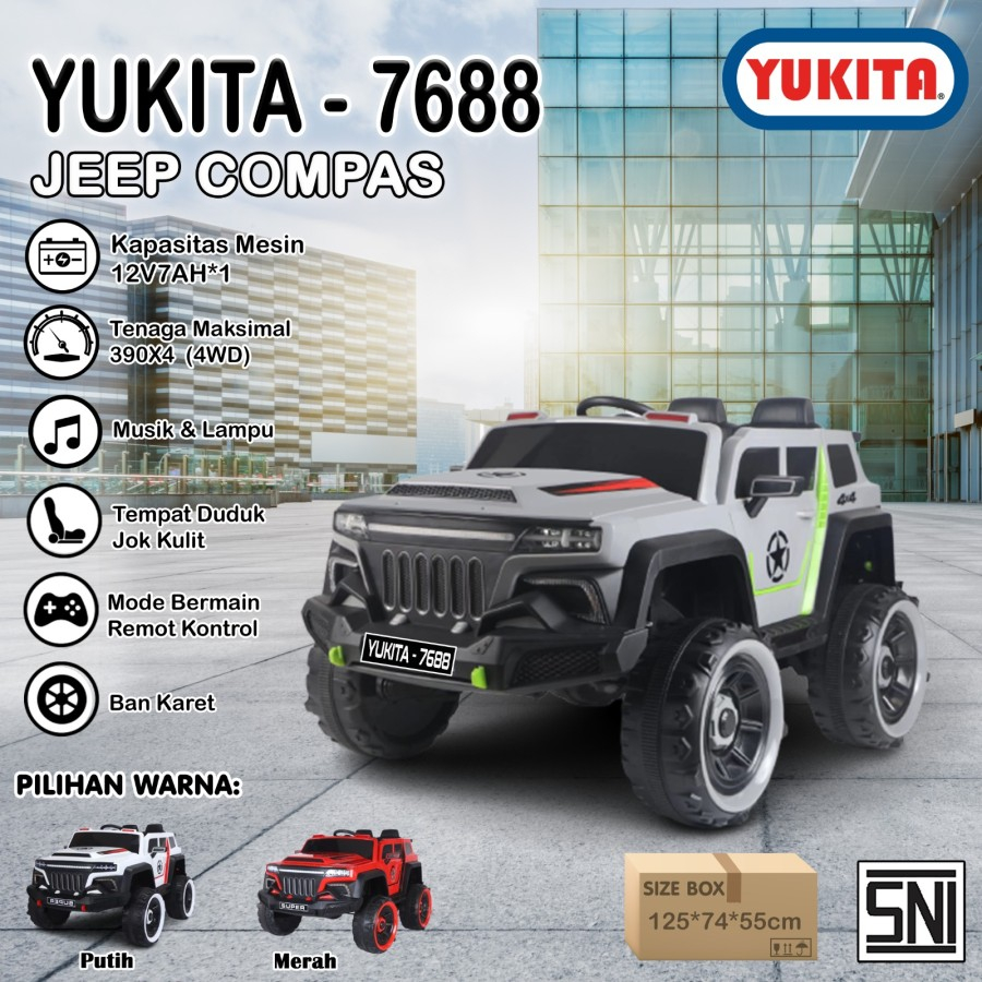 Mainan Anak Mobil Aki Yukita 7688 Jeep COMPAS - Putih