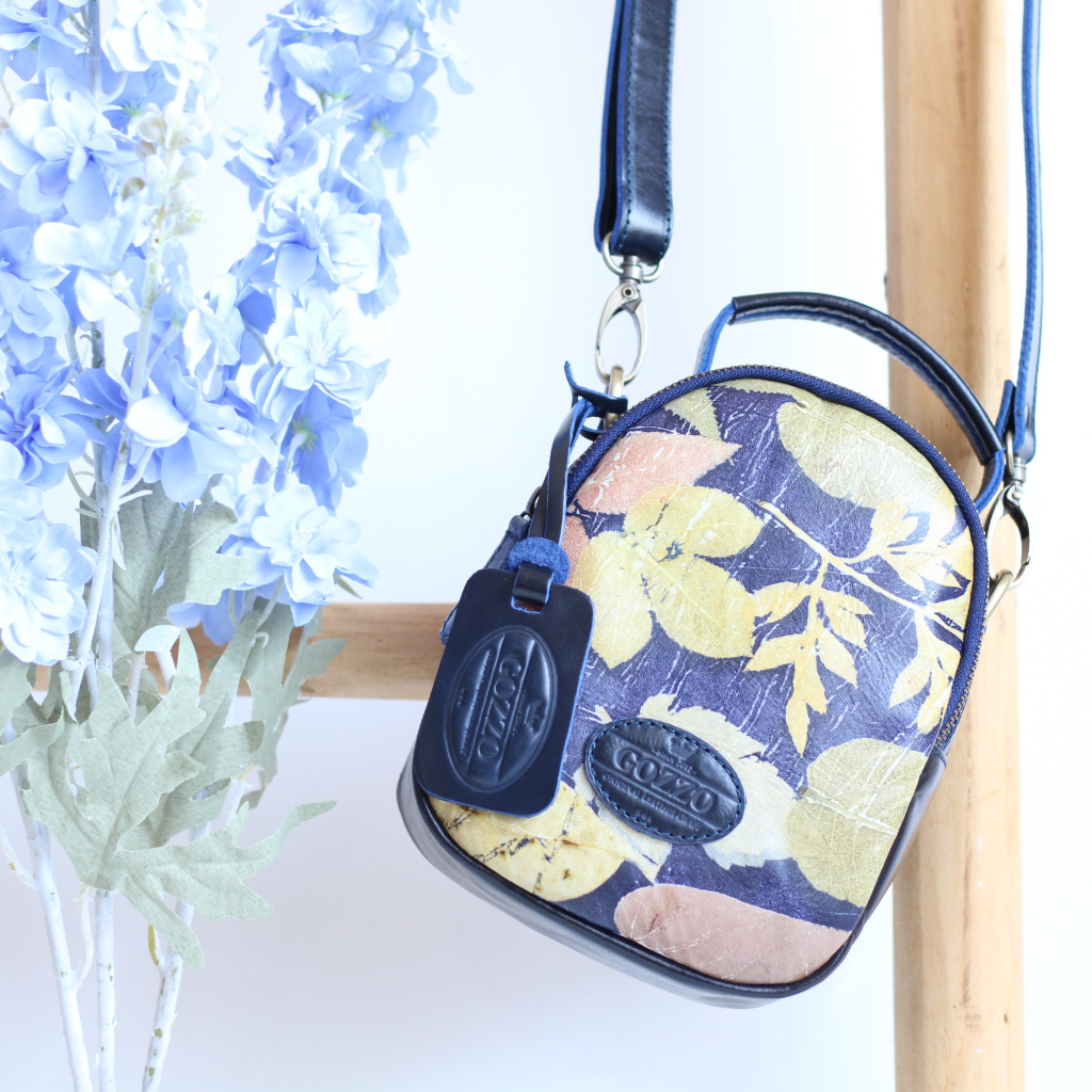 GOZZO LEATHER TAS SELEMPANG WANITA KULIT SAPI ASLI  MIDI KULIT ECOPRINT / FREE GRAVIR NAMA DI GANTUN