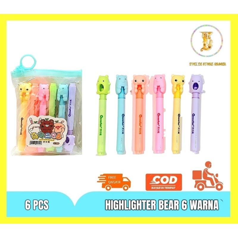 

Highlighter Bear 6 warna Dapat Pouch