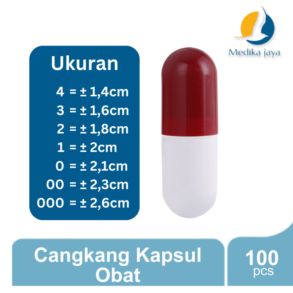 Cangkang Kapsul Obat / Tempat Obat Racikan No. 4 / No. 3 / No. 2 / No. 1 / No. 0 / No. 00 / No. 000 