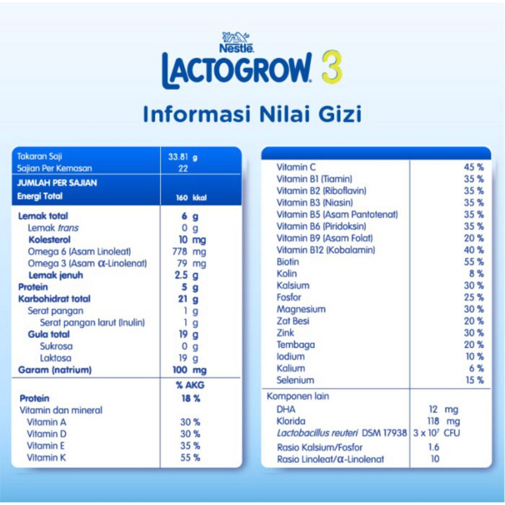 NESTLE LACTOGROW 3 (Original / Plain) - Susu Anak 1-3 Tahun - Box 735 gram