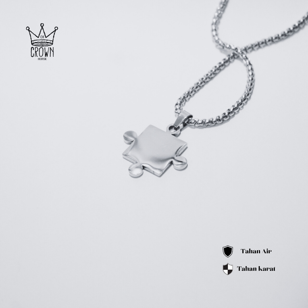 PUZZLE PIECES COUPLE NECKLACE BY CROWN // KALUNG PASANGAN COUPLE KEMBAR // KADO SPESIAL // PRIA WANITA TITANIUM STAINLESS ANTI KARAT TEBAL