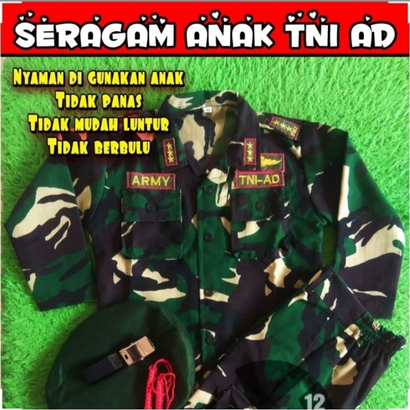 BAJU SERAGAM ANAK TNI ANAK LORENG SETELAN TNI AD BARET