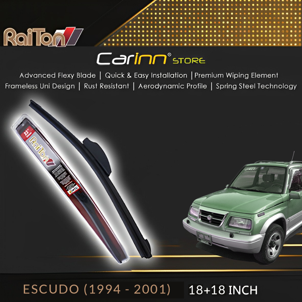 Raiton Sepasang Wiper Frameless Full Karet Kaca Depan Suzuki Escudo 1994-2001 18" & 18" -2 Pcs
