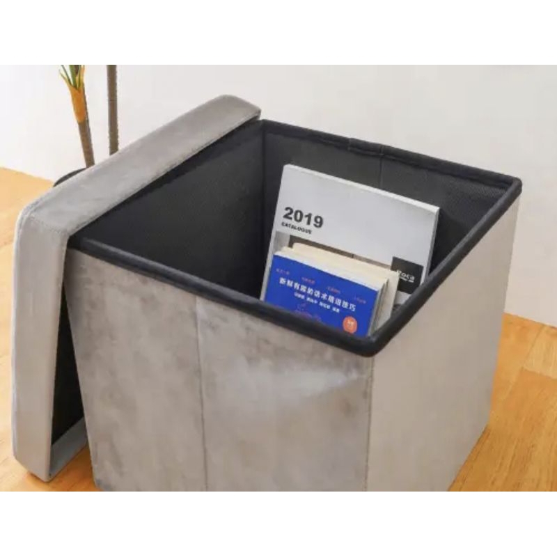 STORA Bangku Ottoman Lipat Bludru/Bangku Multifungsi/Penyimpanan-Grey