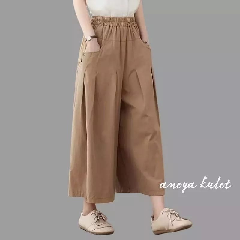 Celana kulot wanita Anoya Kulot Wd Bahan Linen Rami LP 100 PC 80 cm Celana kulot wanita jumbo Celana pants wanita jumbo melar pinggang karet Celana wanita casual kekinian Terbaru 2023