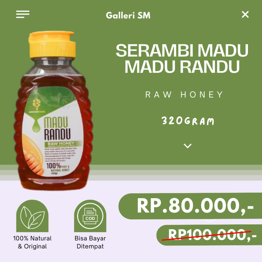 

Serambi Madu Randu 320gr Raw Honey Dihasilkan Dari Nektar Bunga Randu Pure & Natural Honey Madu Murni Asli