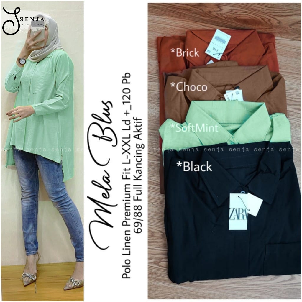 Goodsajifsn - Mela Blus Jumbo Bahan Polo Linen Premium Baju Atasan Muslimah