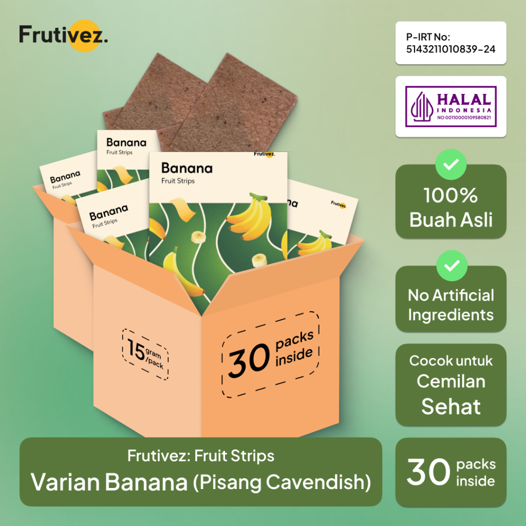 

[30 Pack] Banana Fruit Strips - Snack Cemilan Buah - Frutivez