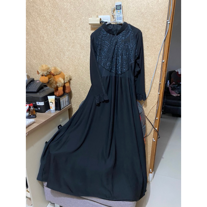 Preloved Hitam Haji Abaya Gamis Saudi Ihram Gamis Syari Polos Dress Payung Rampel Silk Umrah Burkat
