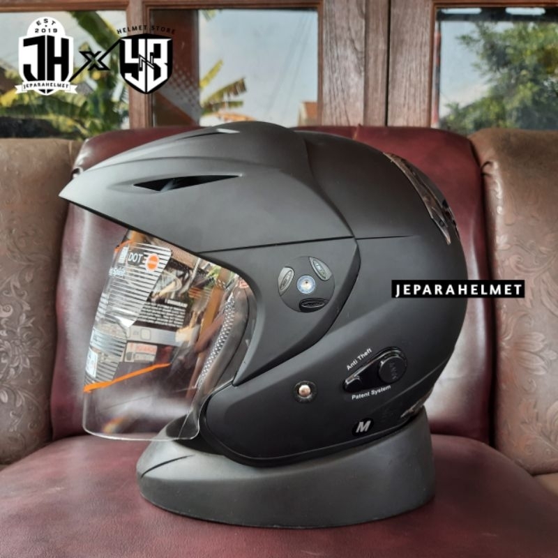 Helm INK CX 25 CX25 Half Face Topi Anti Theft Solid Polos Black Hitam Doff Original