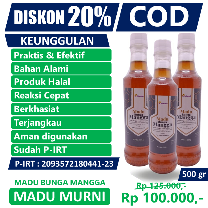 

Madu Murni 100% Asli Bunga Mangga, Bunga Rambutan, Bunga Mutiflora, Bunga Sono