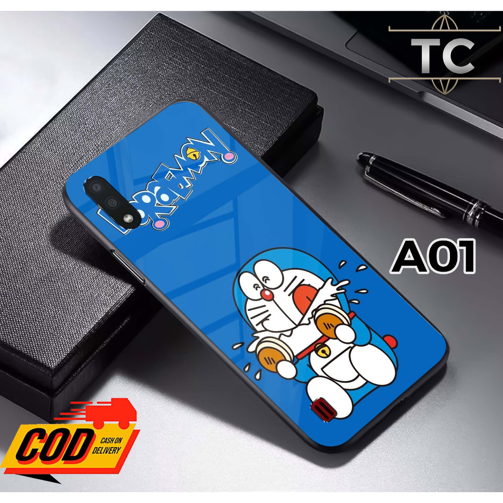 Softcase Glass Kilau glossy Fashion Motif Doraemon Cute- Case Samsung A01 kaca glossy Casing Hp Sams