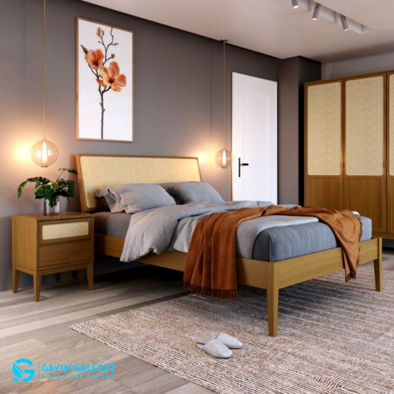 kamar set minimalis klasik lemari pakaian rotan/dipan rotan/meja samping/meja lampu/nakas drawer rot