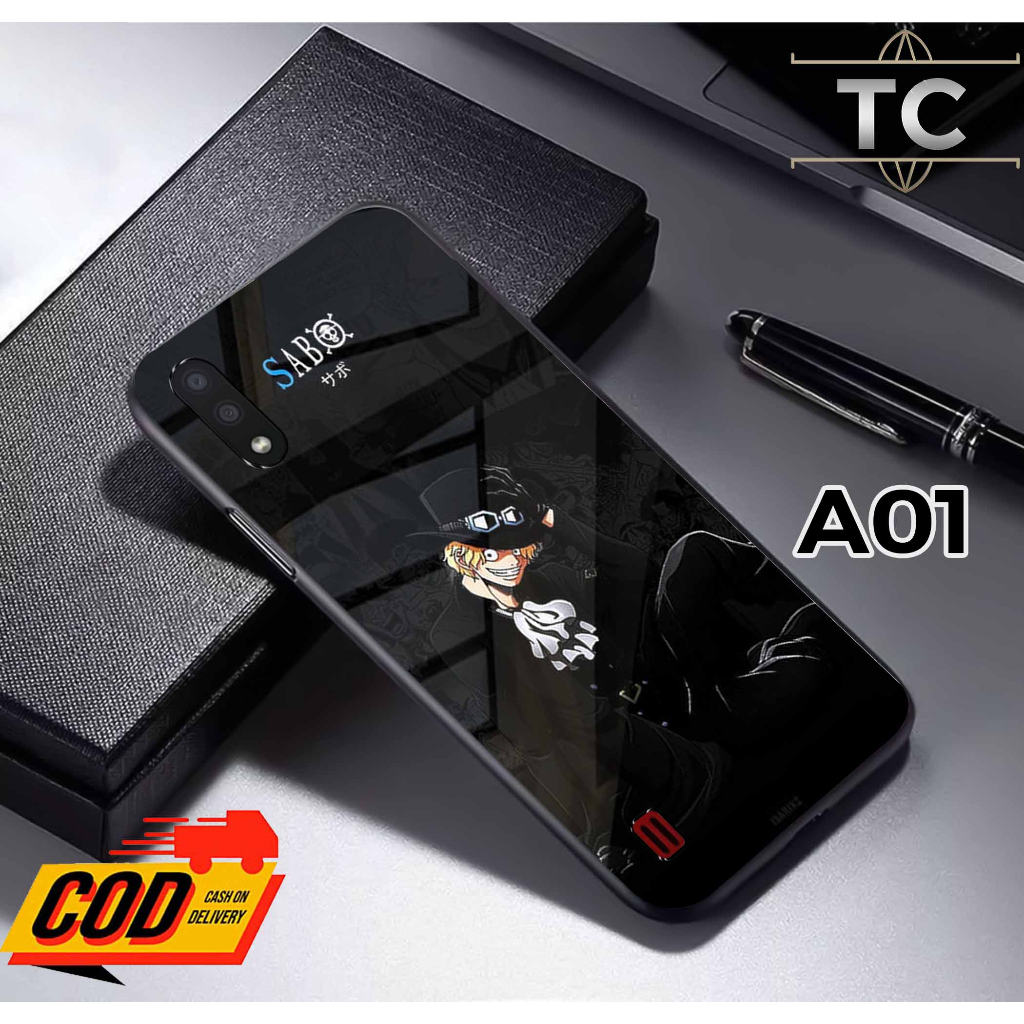 Softcase Glass Kilau glossy Fashion Motif ONE PIECE- Case Samsung A01 kaca glossy Casing Hp Samsung 
