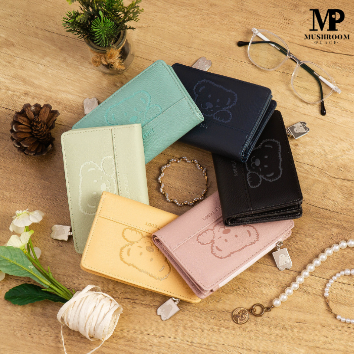 Dompet Lipat Cewek Kancing Magnet MILK TEDDY Polos Bahan Sintetis