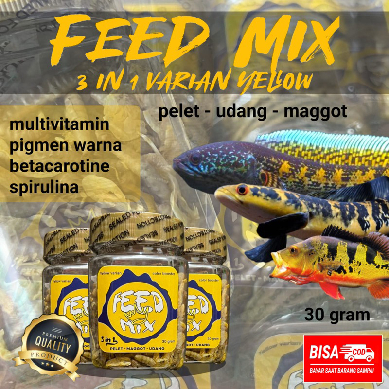 3in1 feed mix varian yelow maggot pelet udang kering 30gr pakan ikan predator makanan ikan channa ye