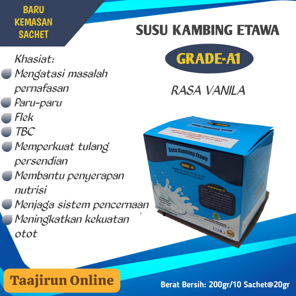 

Susu Kambing Etawa Grade A1 Rasa Original & Coklat 1box 10sachet