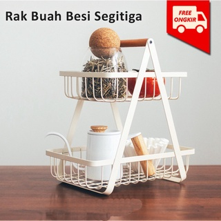 Keranjang Rak Dapur Rak Buah Besi Rak Dapur Besi Kayu Serbaguna Dapur Rak 2 Tingkat Dapur