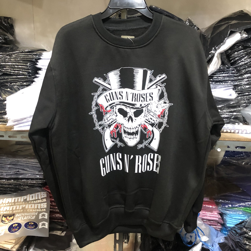 Sweater Guns N' Roses Crewneck GNR BAND Sweatshirt Casual Bahan Katun