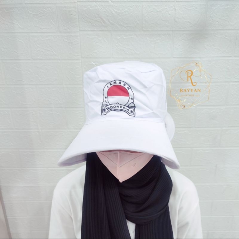 Topi haji umroh bulat sablon / topi putih / perlengkapan haji dan umroh