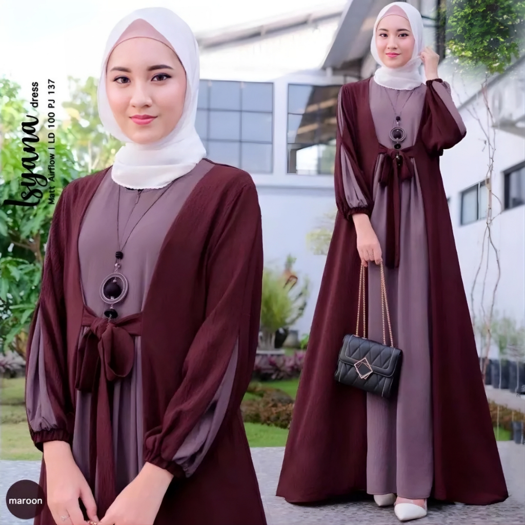 Isyana Dress Gamis Wanita Kekinian Crinkle Terbaru Size Jumbo M L XL