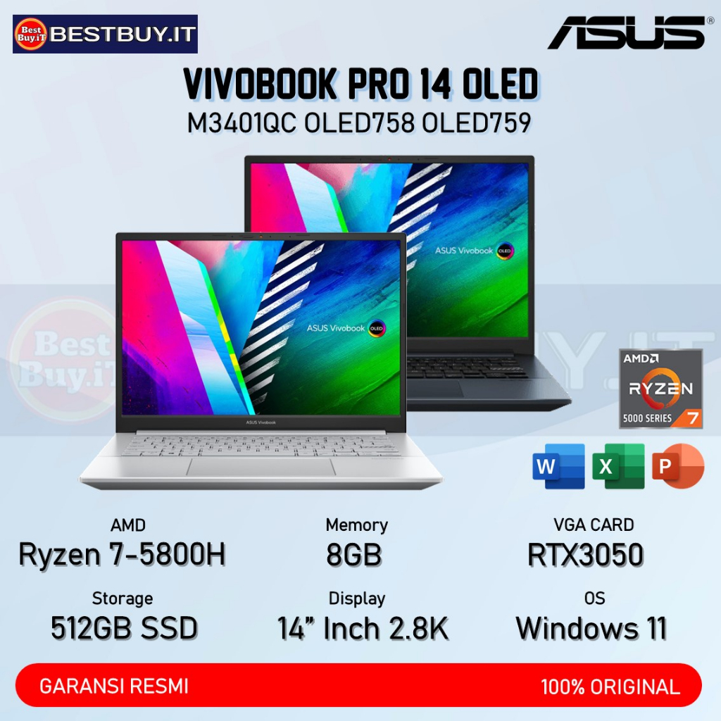 ASUS VIVOBOOK PRO 14 OLED M3401QC RYZEN 7-5800H 8GB 512GB RTX3050 4GB
